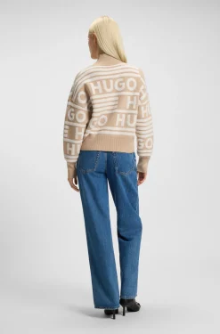 Logo-jacquard oversized-fit sweater with mock neckline