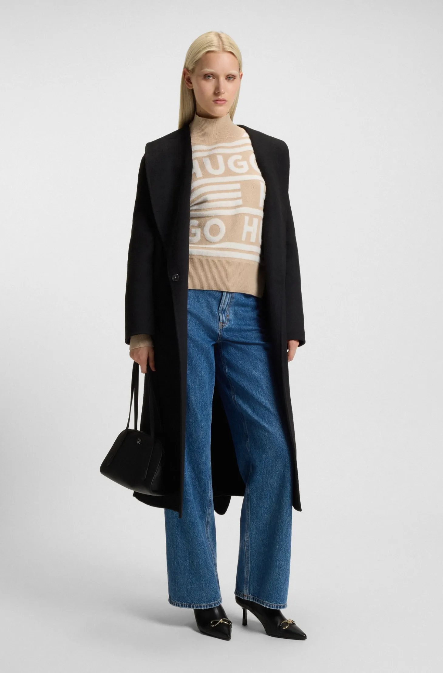Logo-jacquard oversized-fit sweater with mock neckline