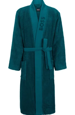 Logo-lapel dressing gown in long-fibre cotton