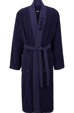 Logo-lapel dressing gown in long-fibre cotton