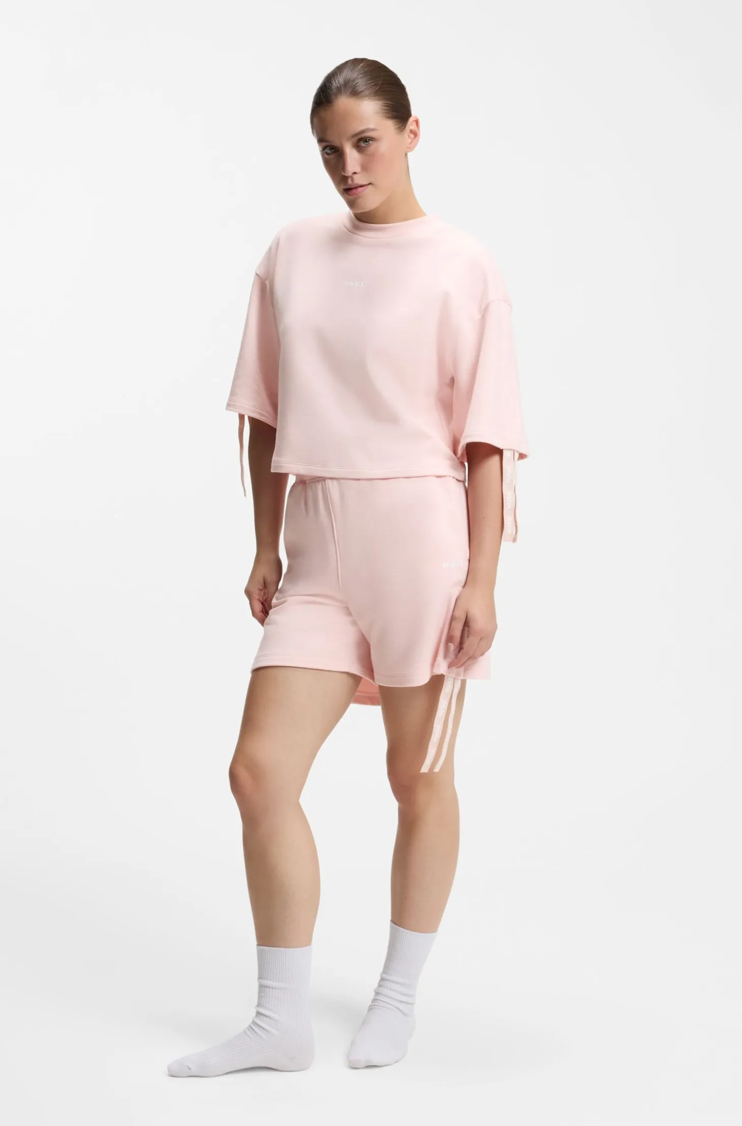 Logo-print shorts with gathered sides