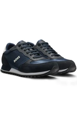 Logo-trim trainers with faux-leather details