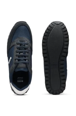Logo-trim trainers with faux-leather details