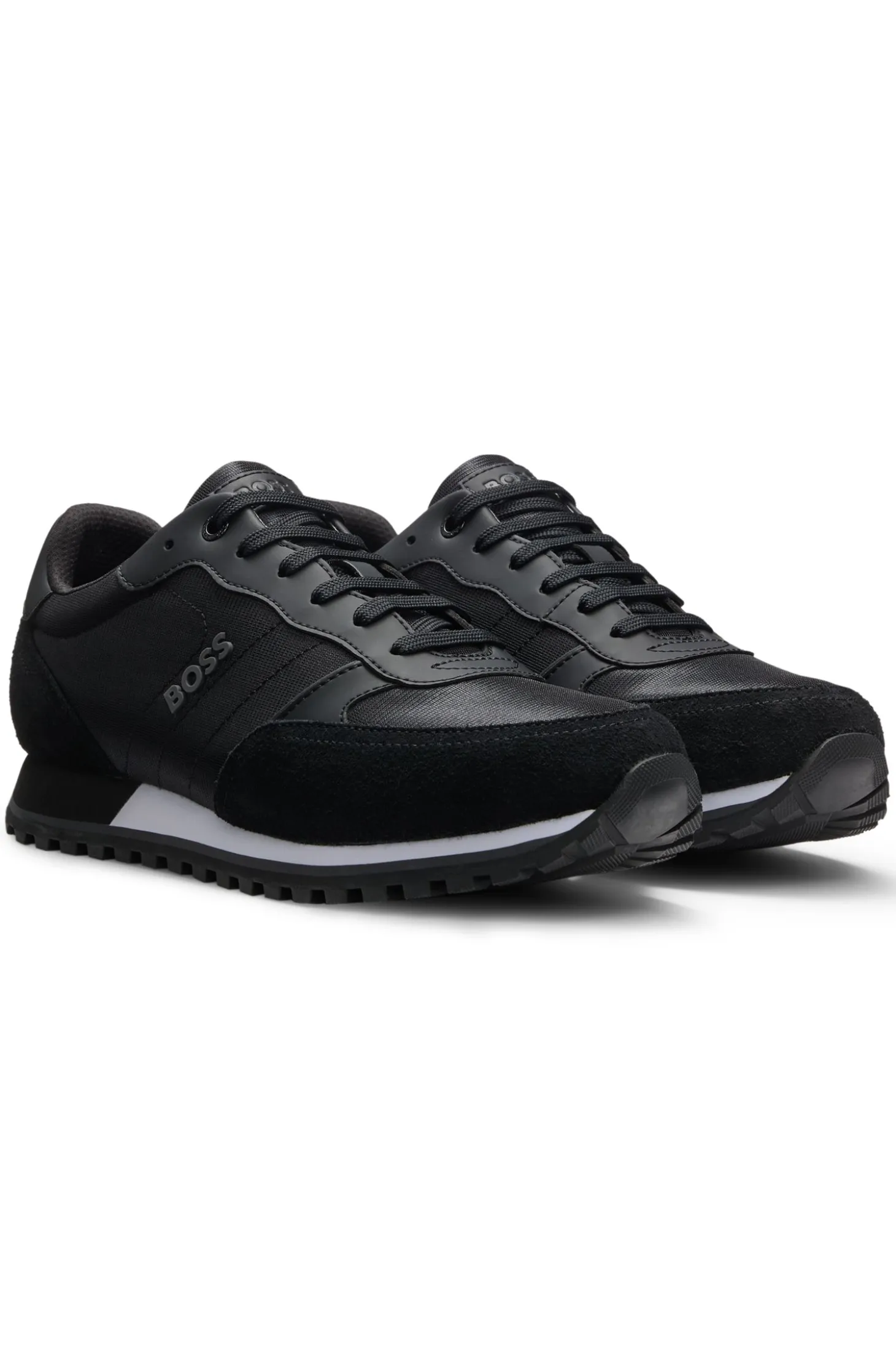 Logo-trim trainers with faux-leather details