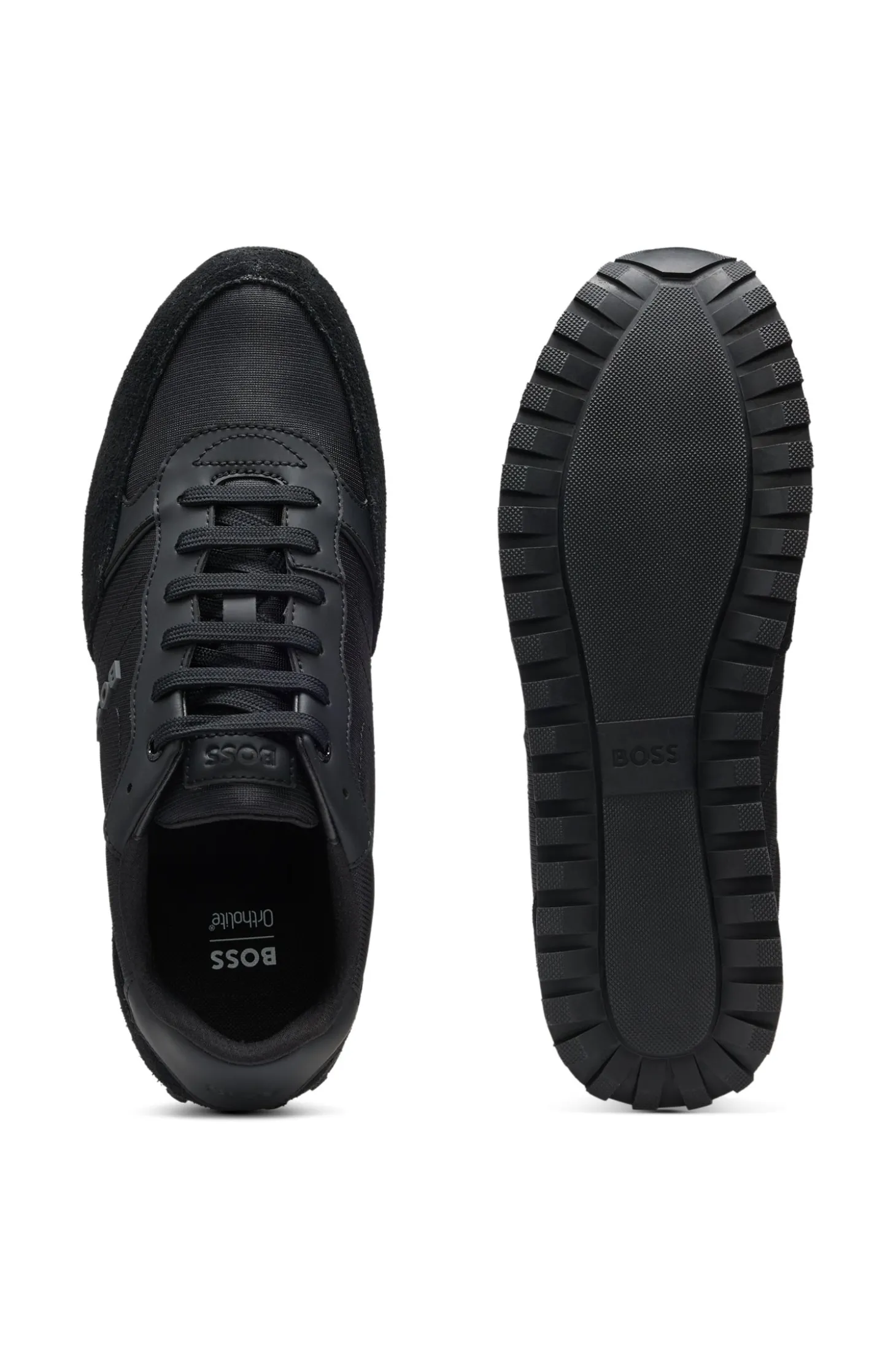 Logo-trim trainers with faux-leather details