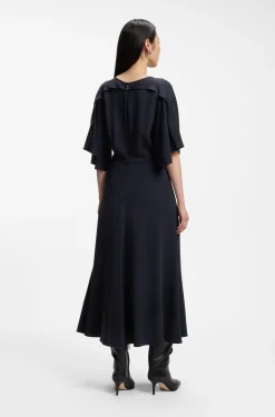 Long-length business dress in stretch crepe