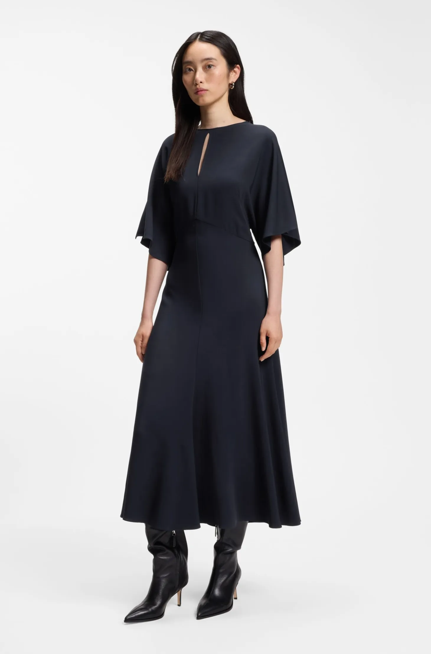 Long-length business dress in stretch crepe