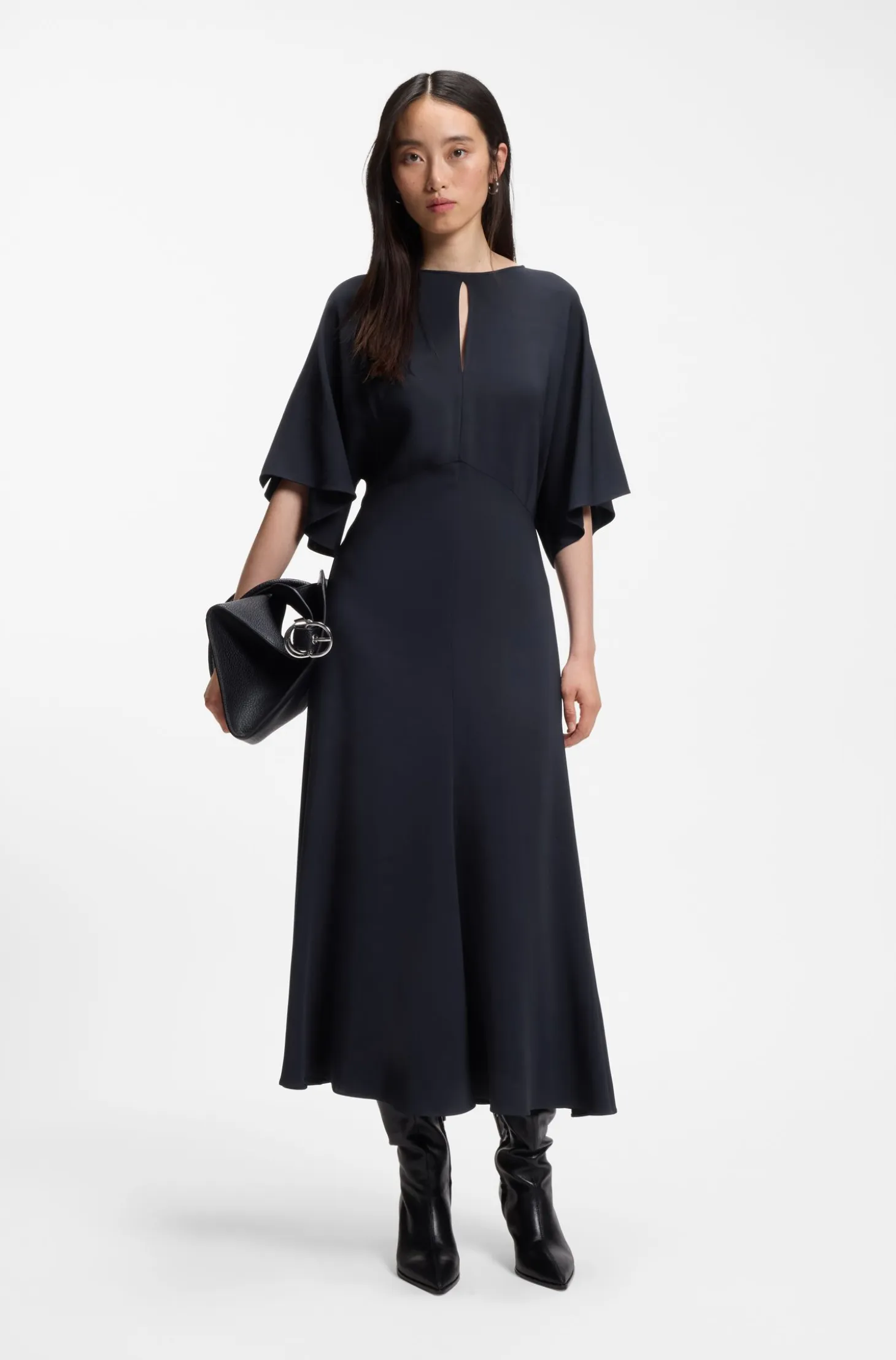 Long-length business dress in stretch crepe