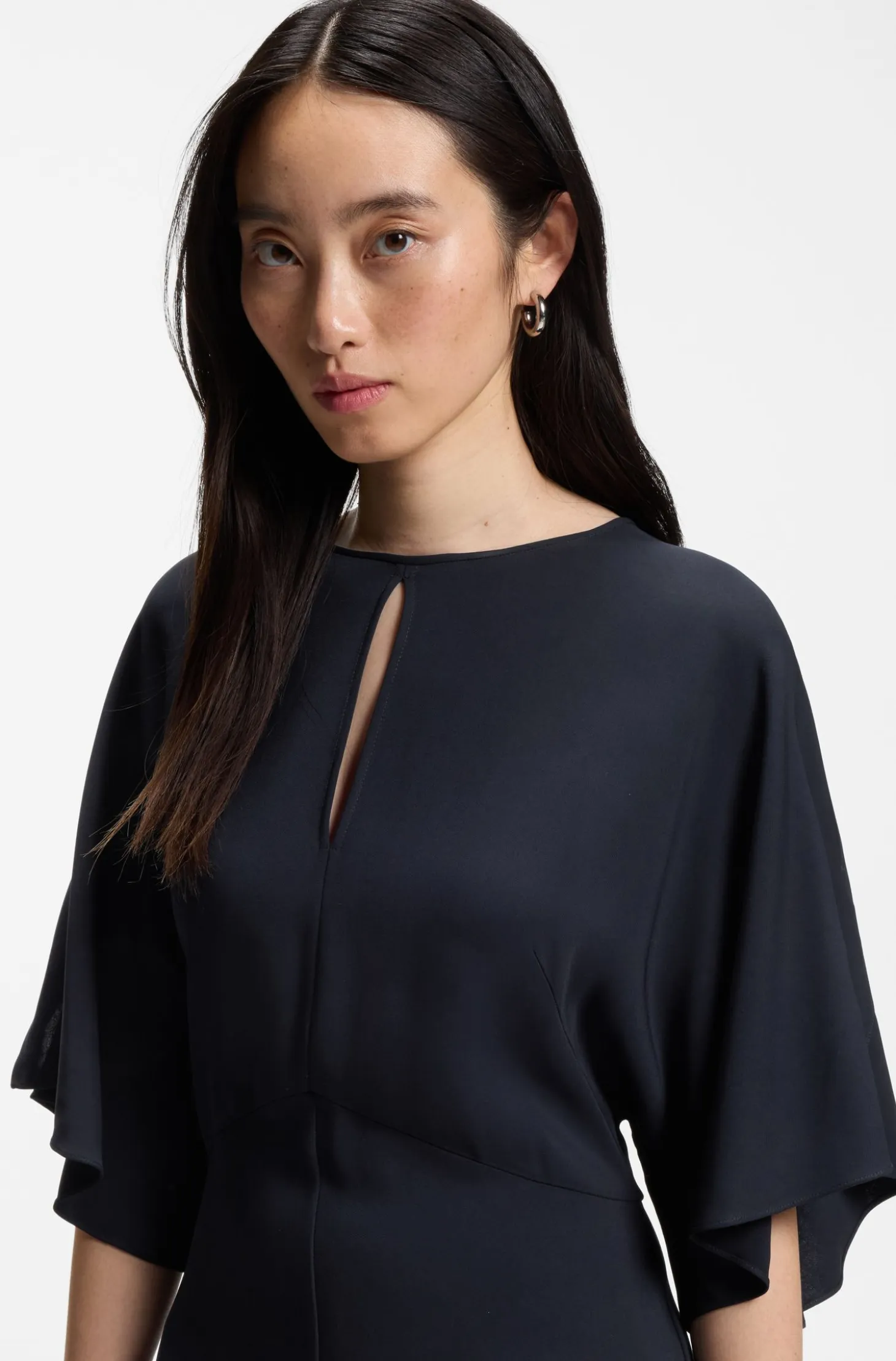 Long-length business dress in stretch crepe