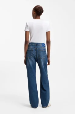 Long-length straight-fit jeans in blue stretch denim