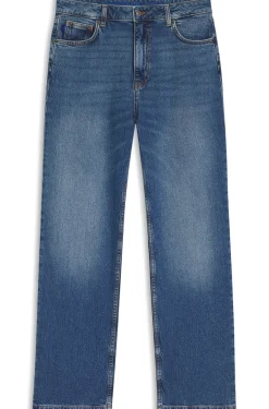 Long-length straight-fit jeans in blue stretch denim