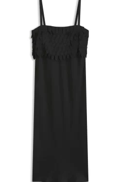 Long-length strappy dress with laser-cut details