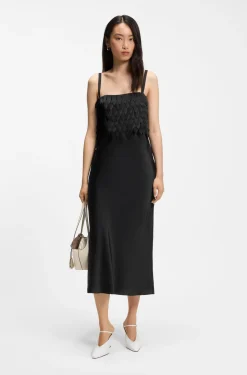 Long-length strappy dress with laser-cut details