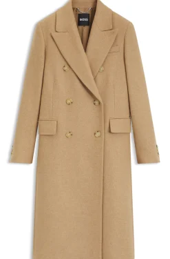 Long-length twill coat with double-breasted closure