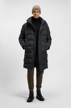 Longline water-repellent padded jacket with hood