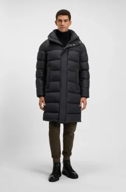 Longline water-repellent padded jacket with hood