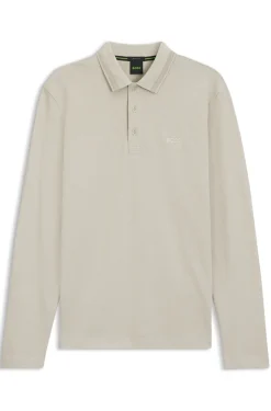 Long-sleeved cotton piqué polo shirt