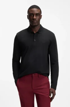Long-sleeved cotton piqué polo shirt