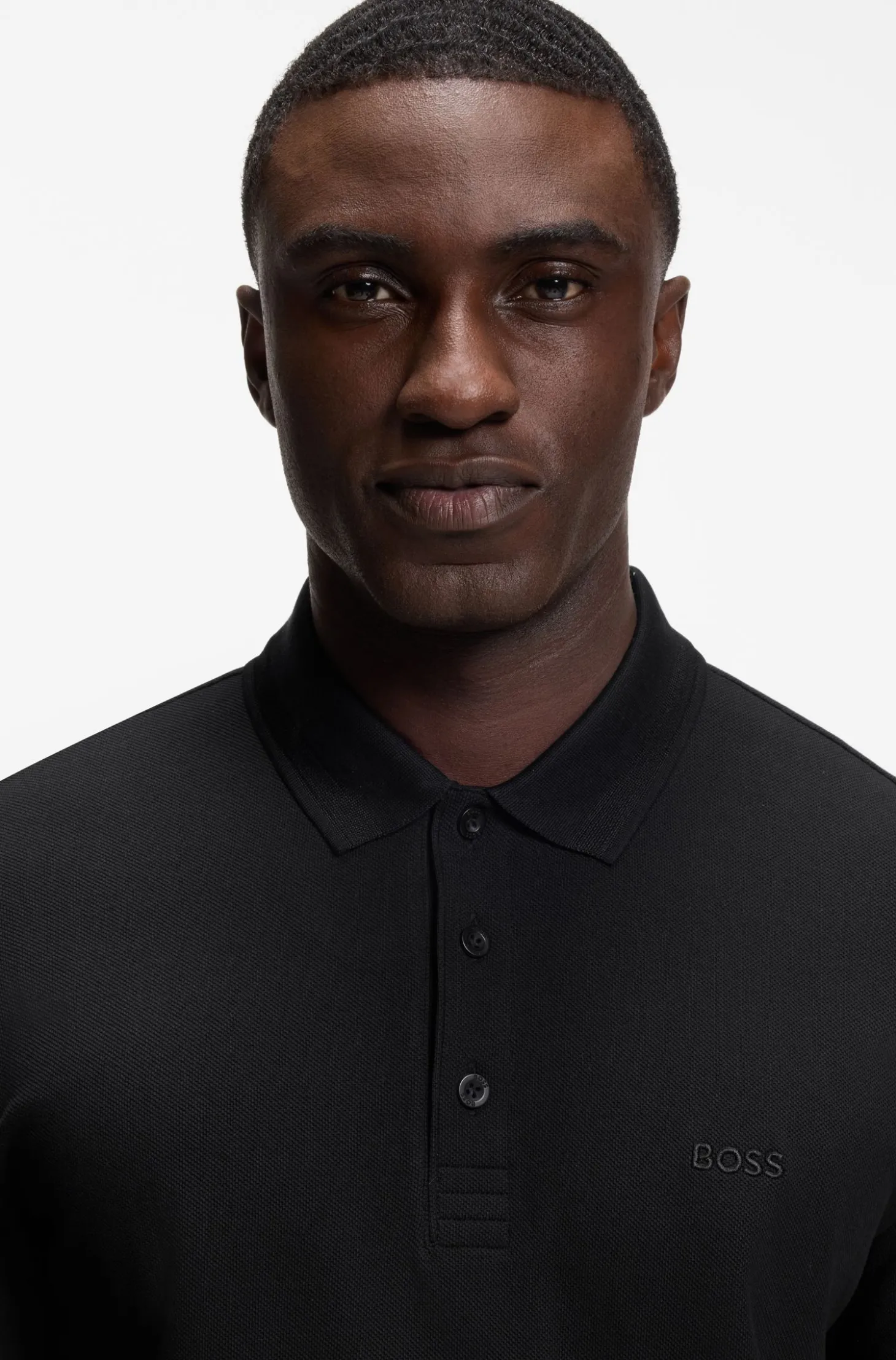 Long-sleeved cotton piqué polo shirt