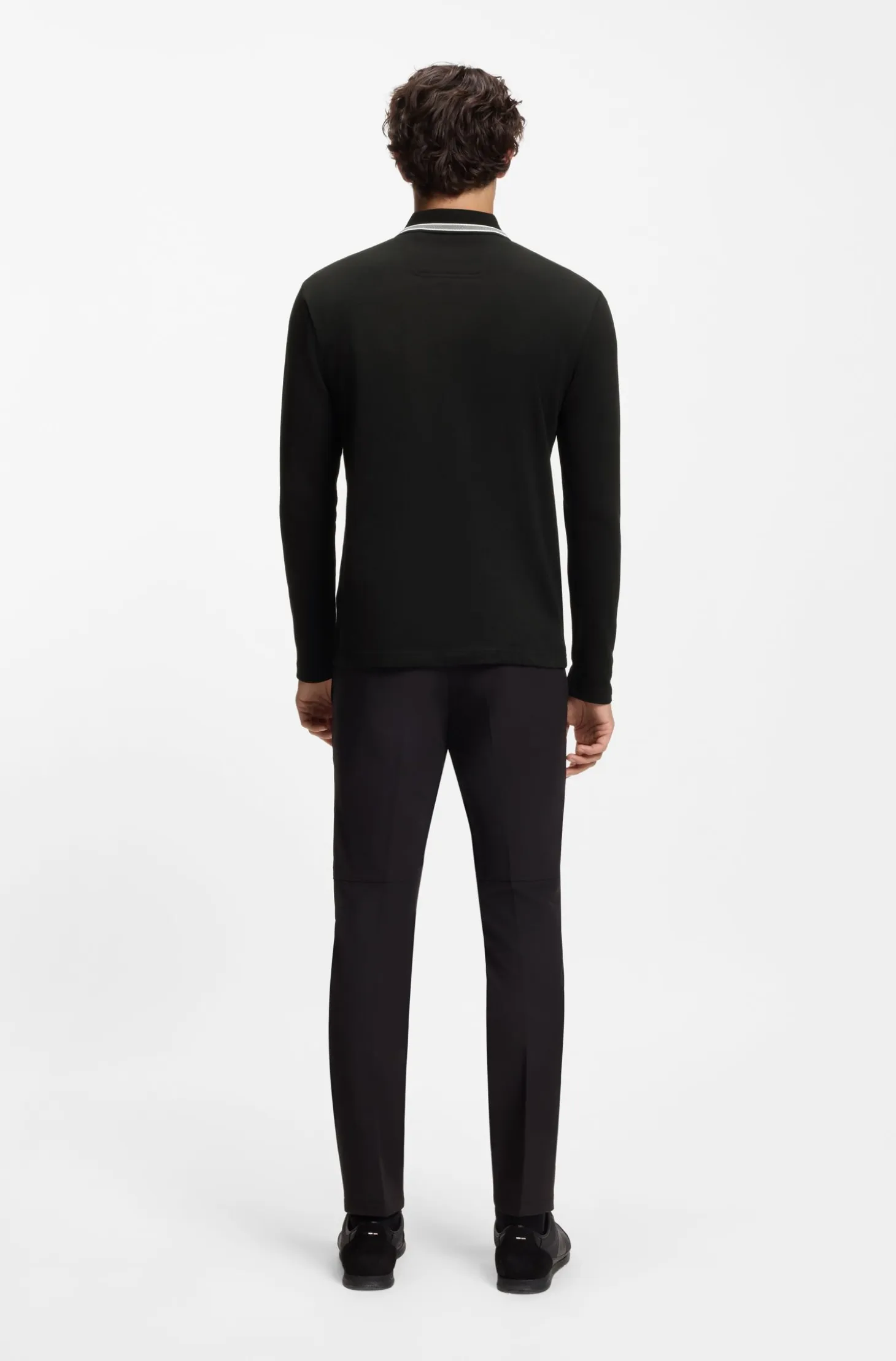 Long-sleeved cotton piqué polo shirt