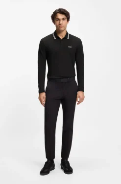 Long-sleeved cotton piqué polo shirt