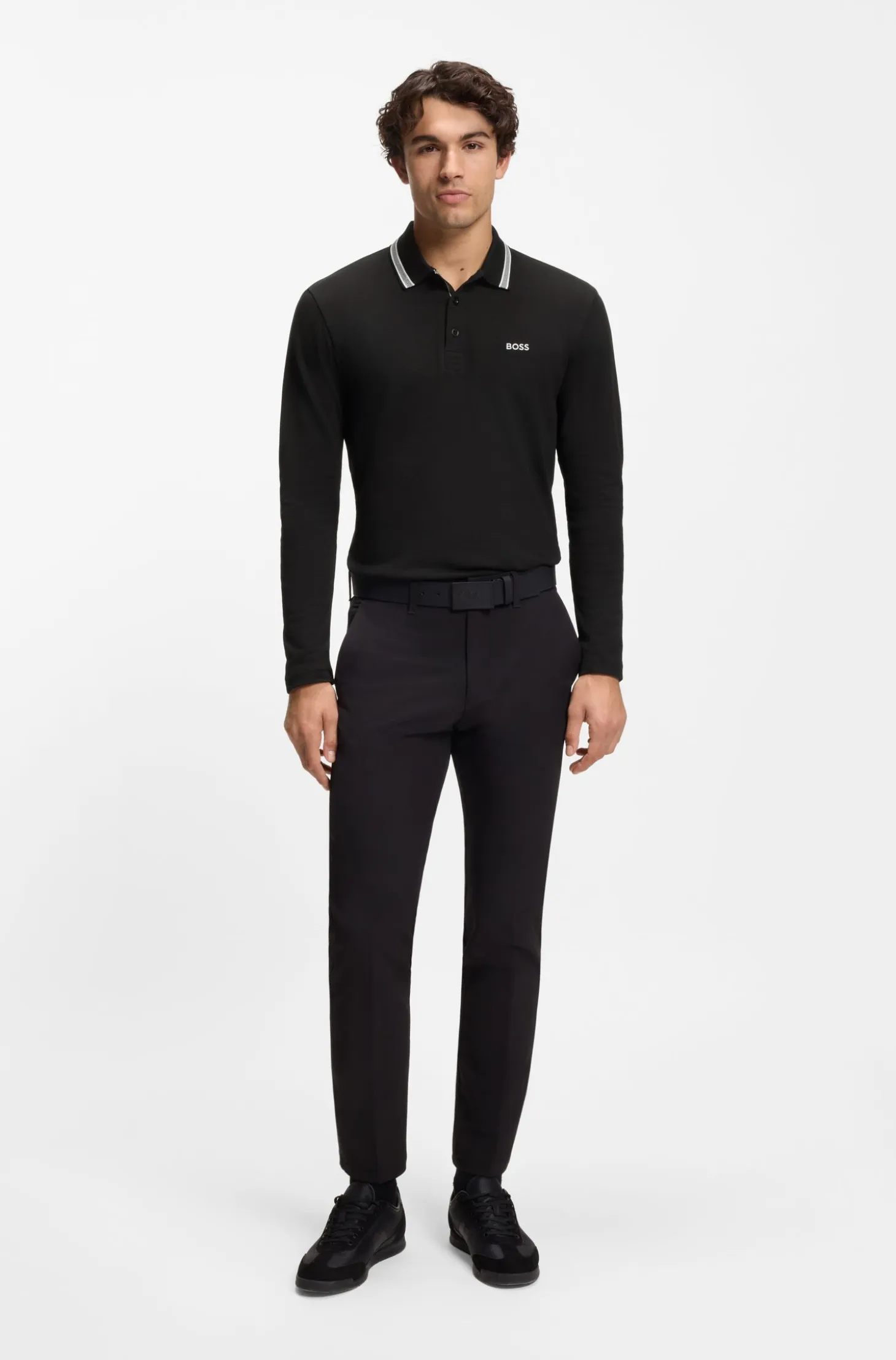 Long-sleeved cotton piqué polo shirt