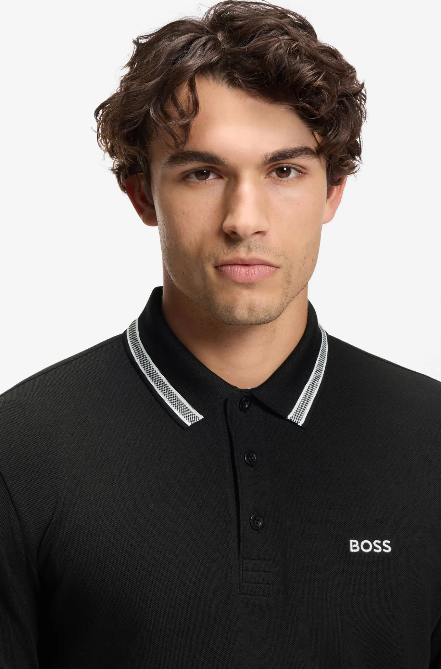 Long-sleeved cotton piqué polo shirt
