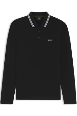 Long-sleeved cotton piqué polo shirt