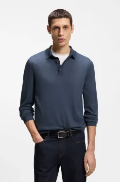 Long-sleeved knit polo sweater in Italian virgin wool