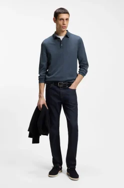 Long-sleeved knit polo sweater in Italian virgin wool