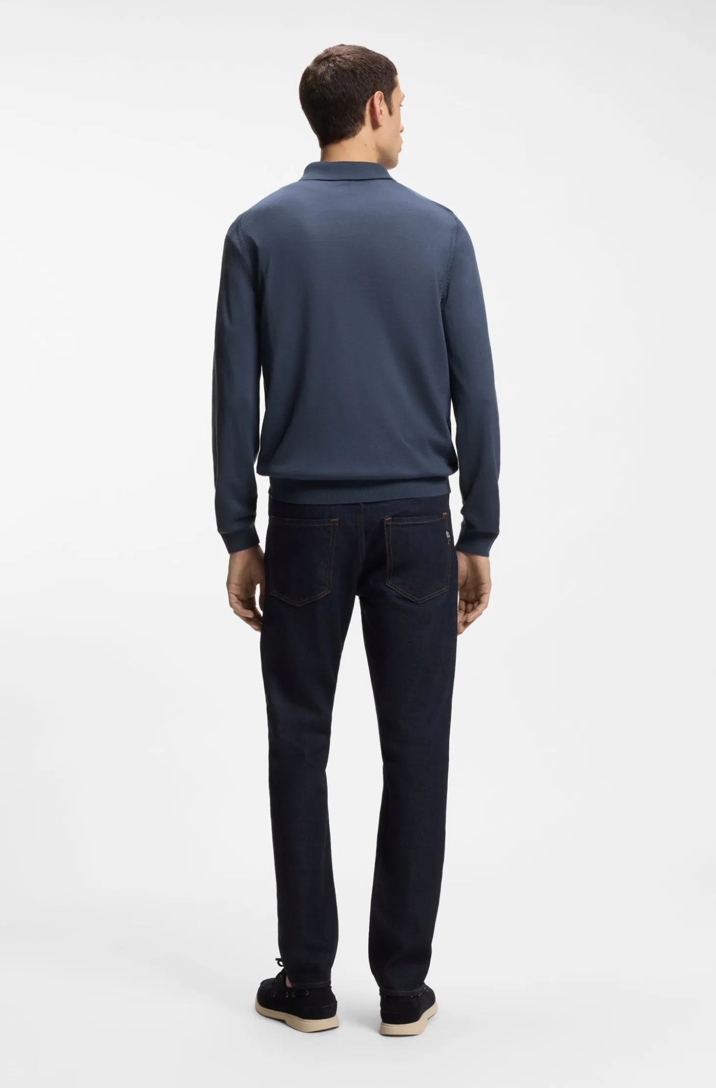 Long-sleeved knit polo sweater in Italian virgin wool