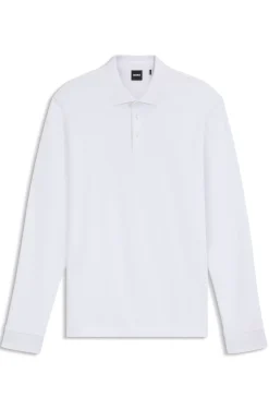 Long-sleeved polo shirt in interlock cotton with logo