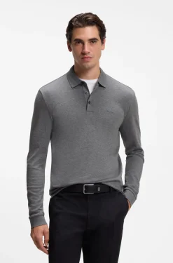 Long-sleeved polo shirt in interlock cotton with logo