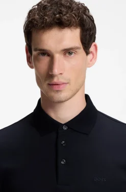 Long-sleeved polo shirt in interlock cotton with logo