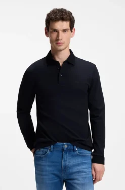 Long-sleeved polo shirt in interlock cotton with logo