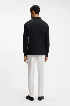 Long-sleeved polo shirt in interlock cotton with logo