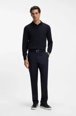 Long-sleeved polo sweater in Merino wool