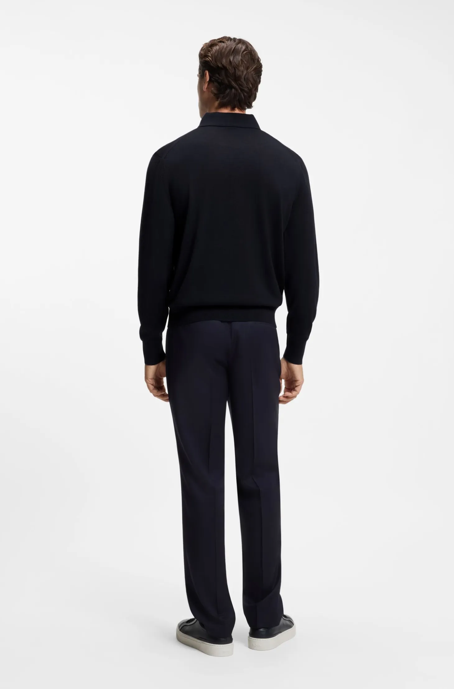 Long-sleeved polo sweater in Merino wool
