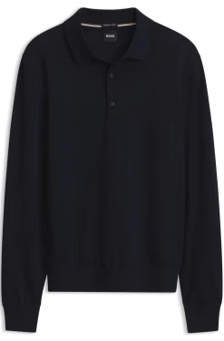 Long-sleeved polo sweater in Merino wool