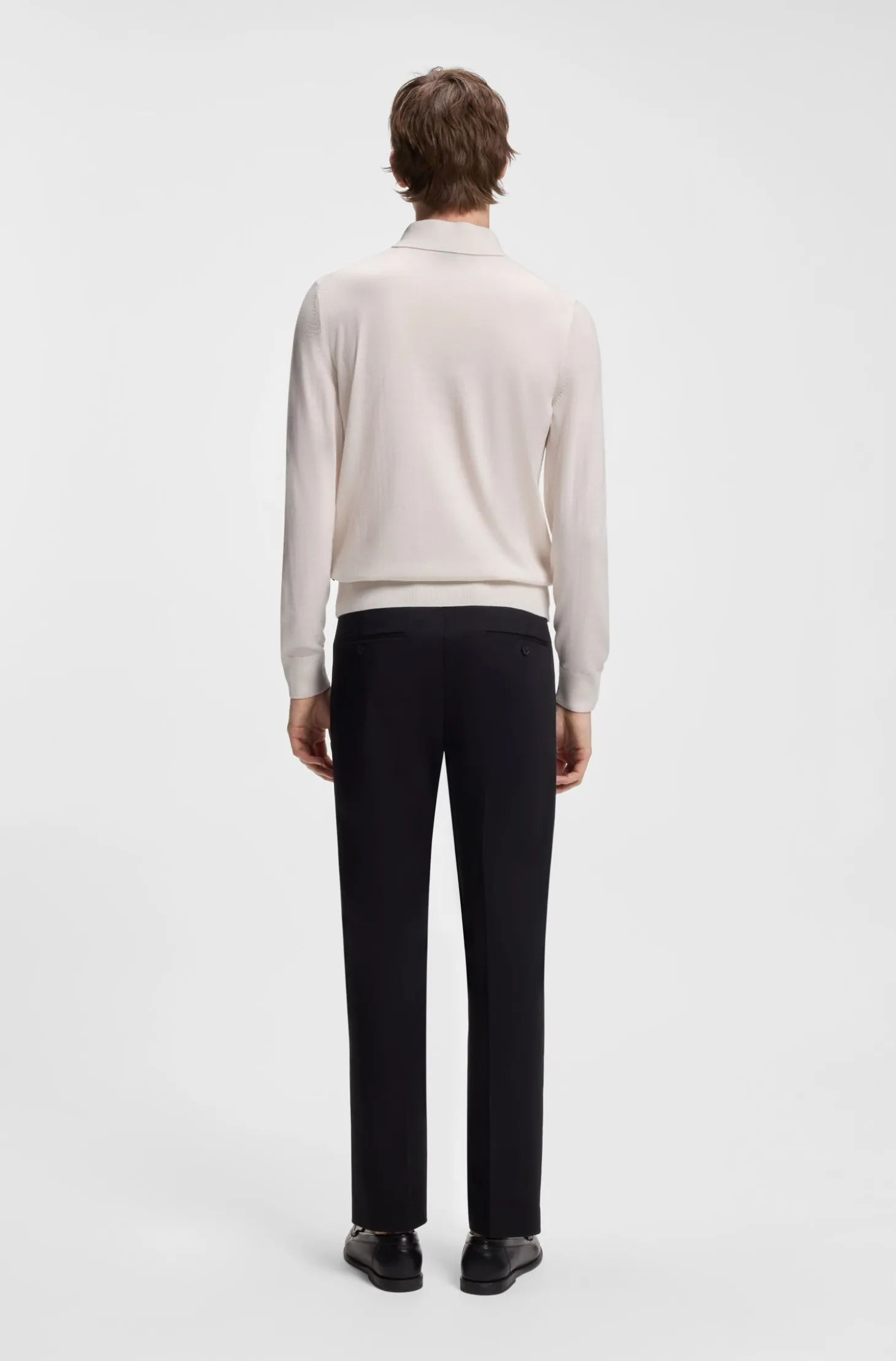 Long-sleeved polo sweater in Merino wool