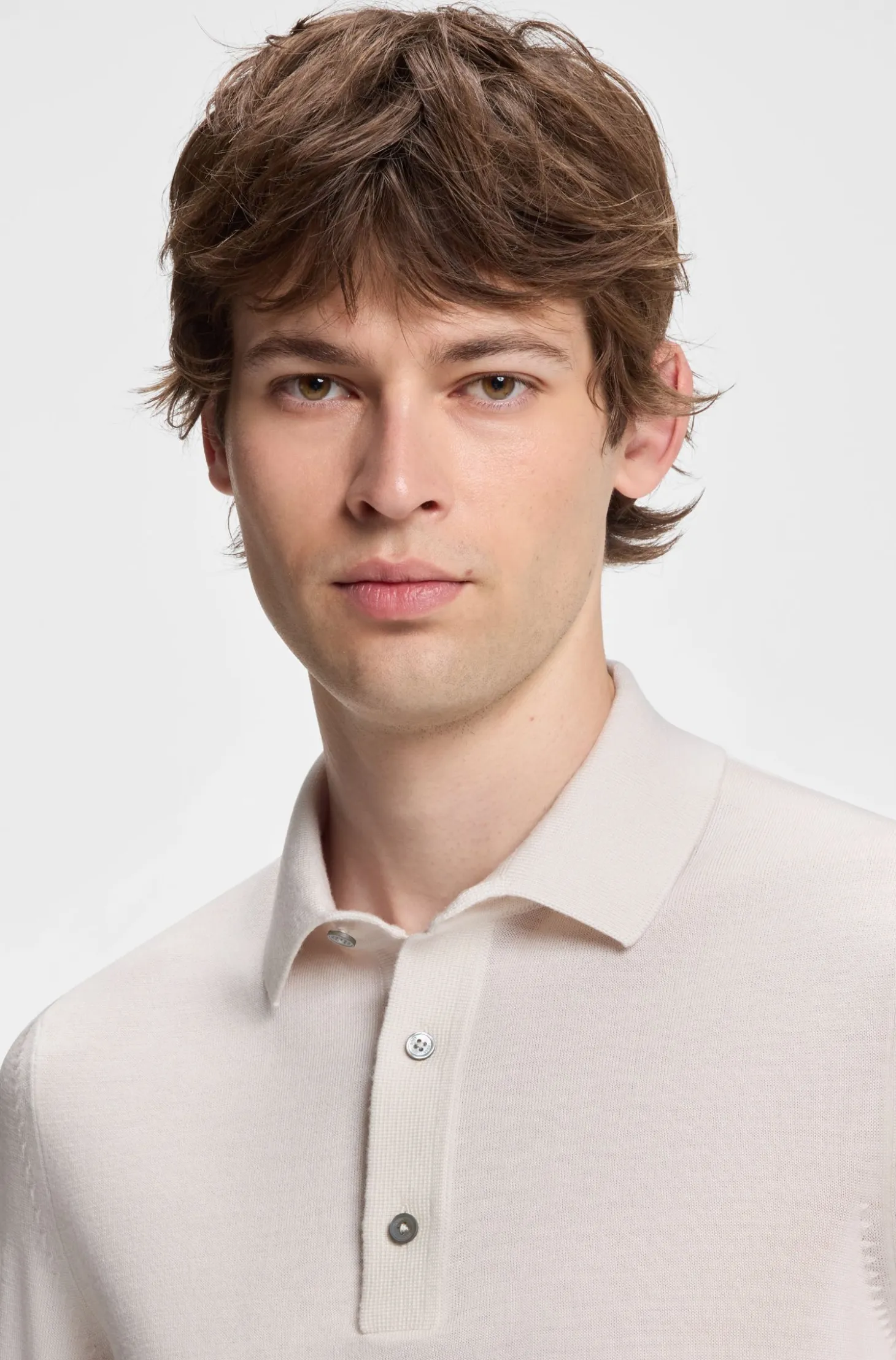 Long-sleeved polo sweater in Merino wool