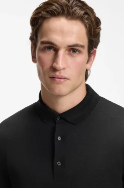 Long-sleeved polo sweater in Merino wool