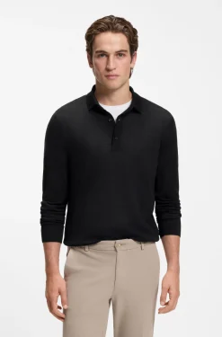 Long-sleeved polo sweater in Merino wool