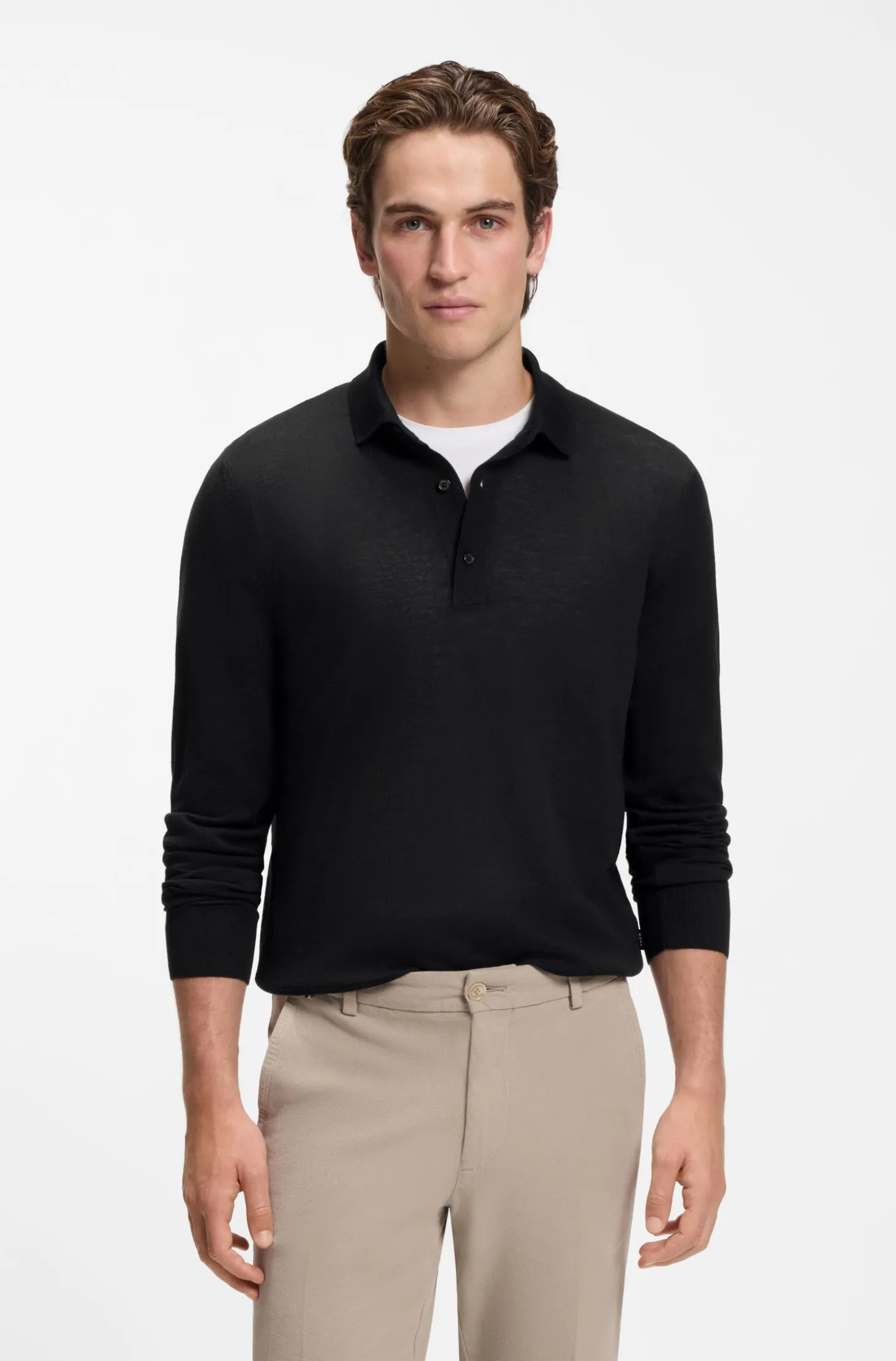 Long-sleeved polo sweater in Merino wool