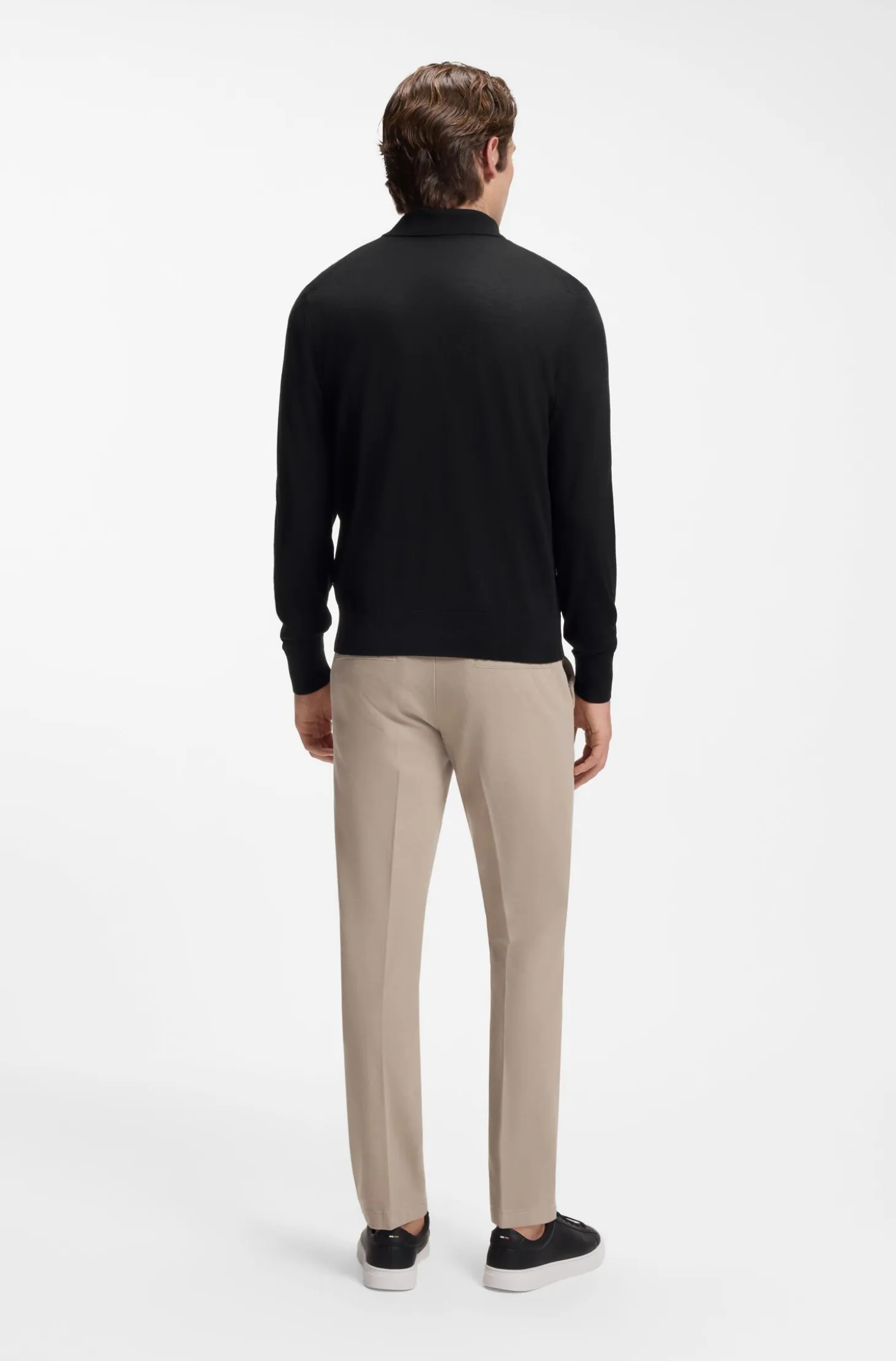 Long-sleeved polo sweater in Merino wool