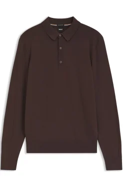 Long-sleeved polo sweater in Merino wool