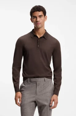 Long-sleeved polo sweater in Merino wool