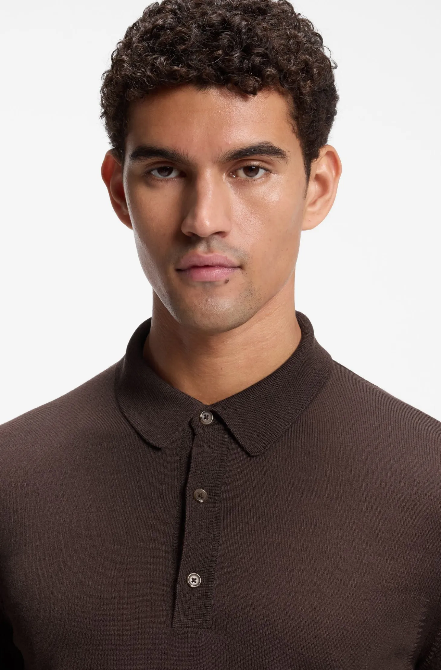 Long-sleeved polo sweater in Merino wool