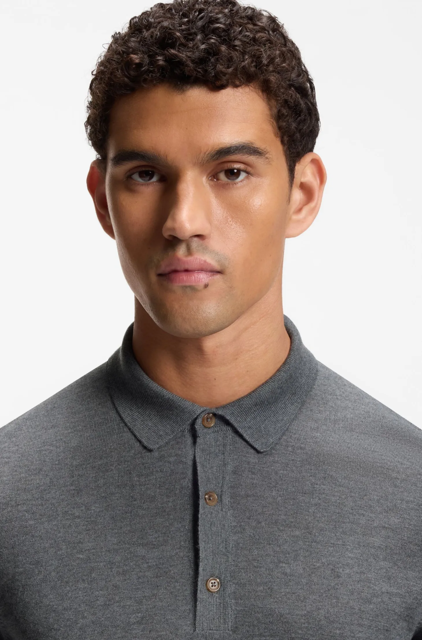 Long-sleeved polo sweater in Merino wool