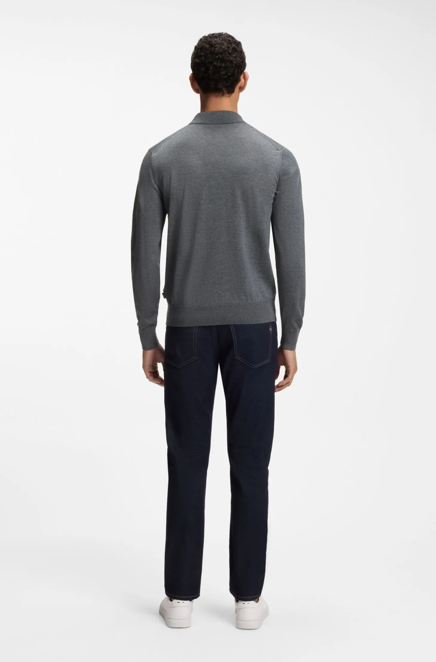 Long-sleeved polo sweater in Merino wool
